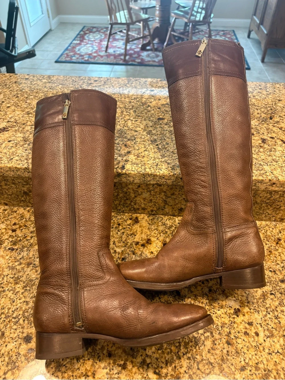 Tory Burch Tall Brown Leather Riding Boots Size 7 Flats